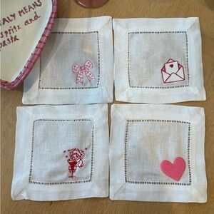 Valentine’s day Embroidered Cocktail Napkins/Coasters